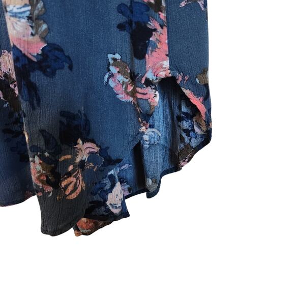 Audrey 3+1 Sleeveless Wide Leg Cropped Jumpsuit Tie Front Floral Blue Size Small - Picture 6 of 13